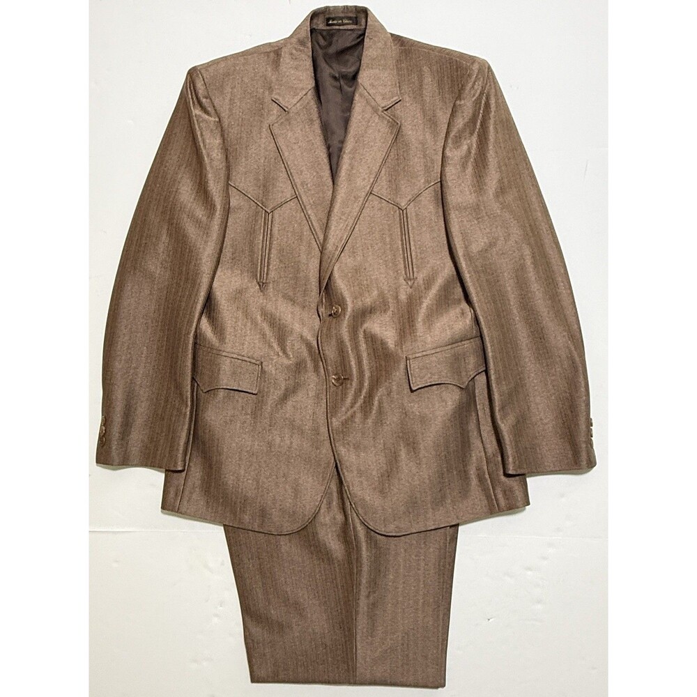 Circle S Dallas Texas 2-Piece Brown Suit Men’s 42R Western Wear Pants 34x29 (31)